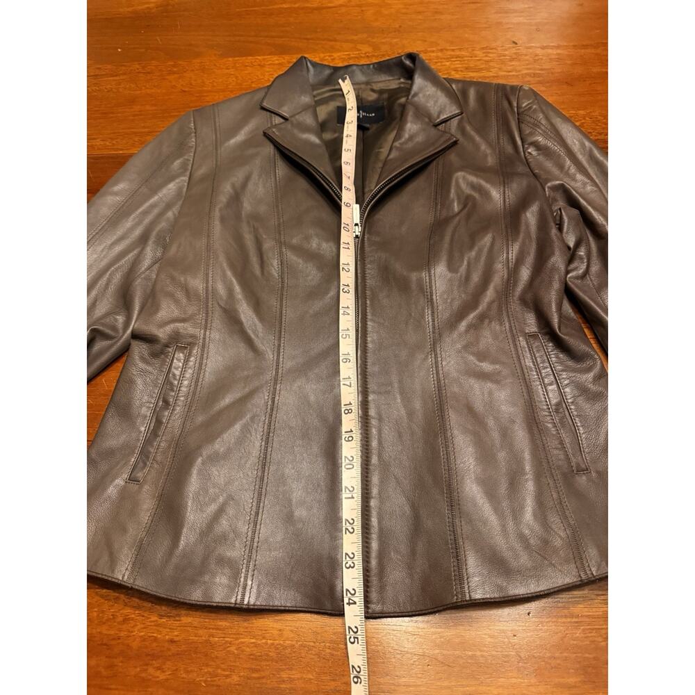 Size 12 Cole Haan Lambskin Leather Jacket Fitted Brown Zipper - Picture 5 of 10